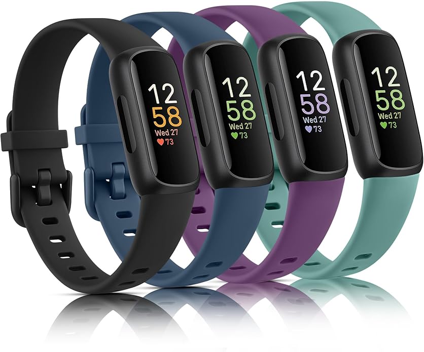 4 Pack Bands for Fitbit Inspire 3 Bands Women Men, Soft Silicone Wristband Sport Replacement Strap for Fitbit Inspire 3 Fitness Tracker
