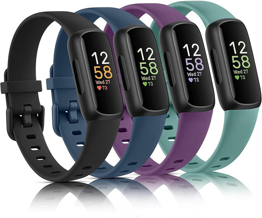4 Pack Bands for Fitbit Inspire 3 Bands Women Men, Soft Silicone Wristband Sport Replacement Strap for Fitbit Inspire 3 Fitness Tracker