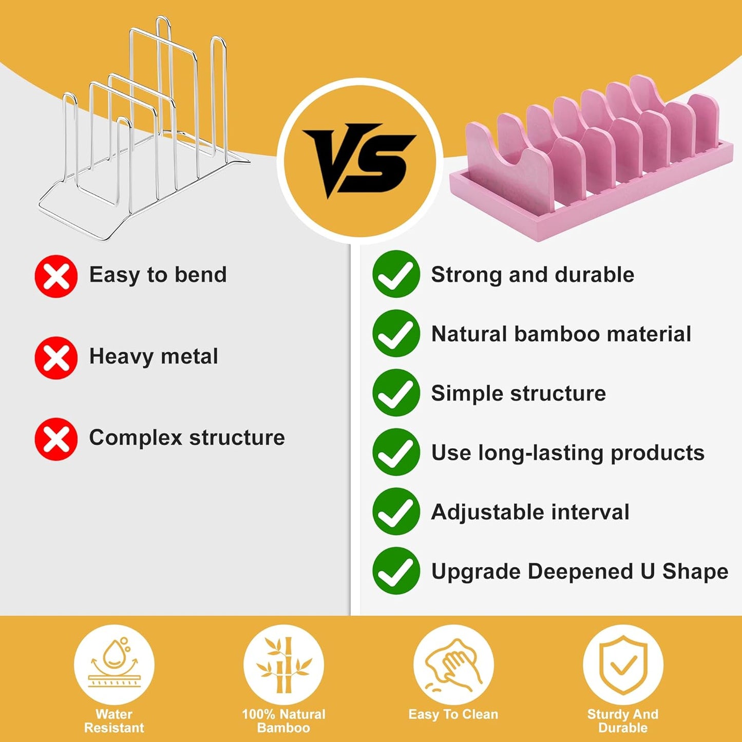 MinBoo Bamboo Pot Lid Organizer Pot Lid Holder, Pot and Pan Organizer Drawer Organizer for Pot Lids, Pans, Dinner Plates, Reusable Containers in Cabinet Storage,Pink