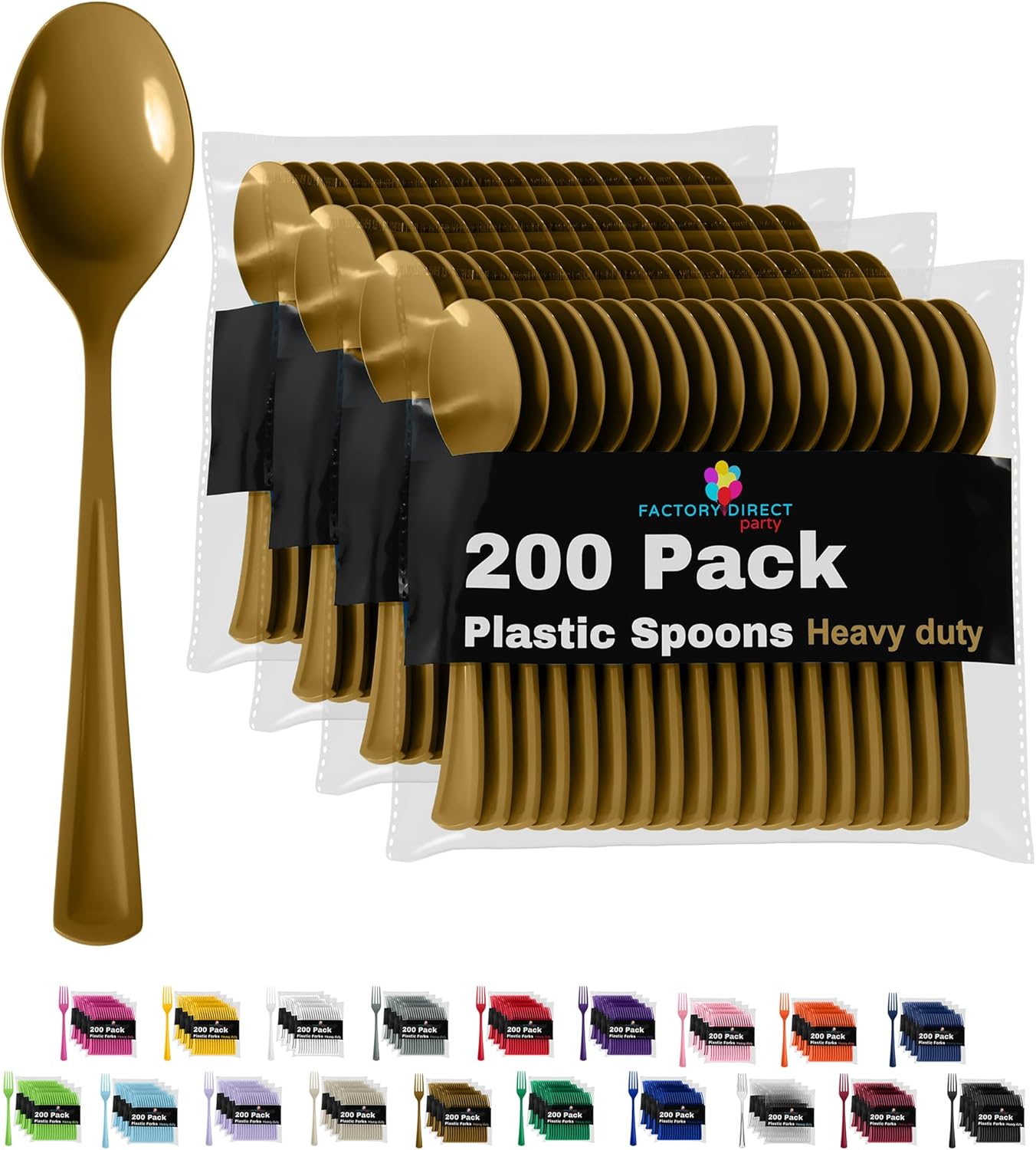 Gold Plastic Spoons 200 Pcs Gold Spoons Disposable Utensils Heavy Duty Plastic Cutlery Set Disposable Cutlery Sets Flatware Sets Silverware Set Party Supplies & Party Tableware Party Solids