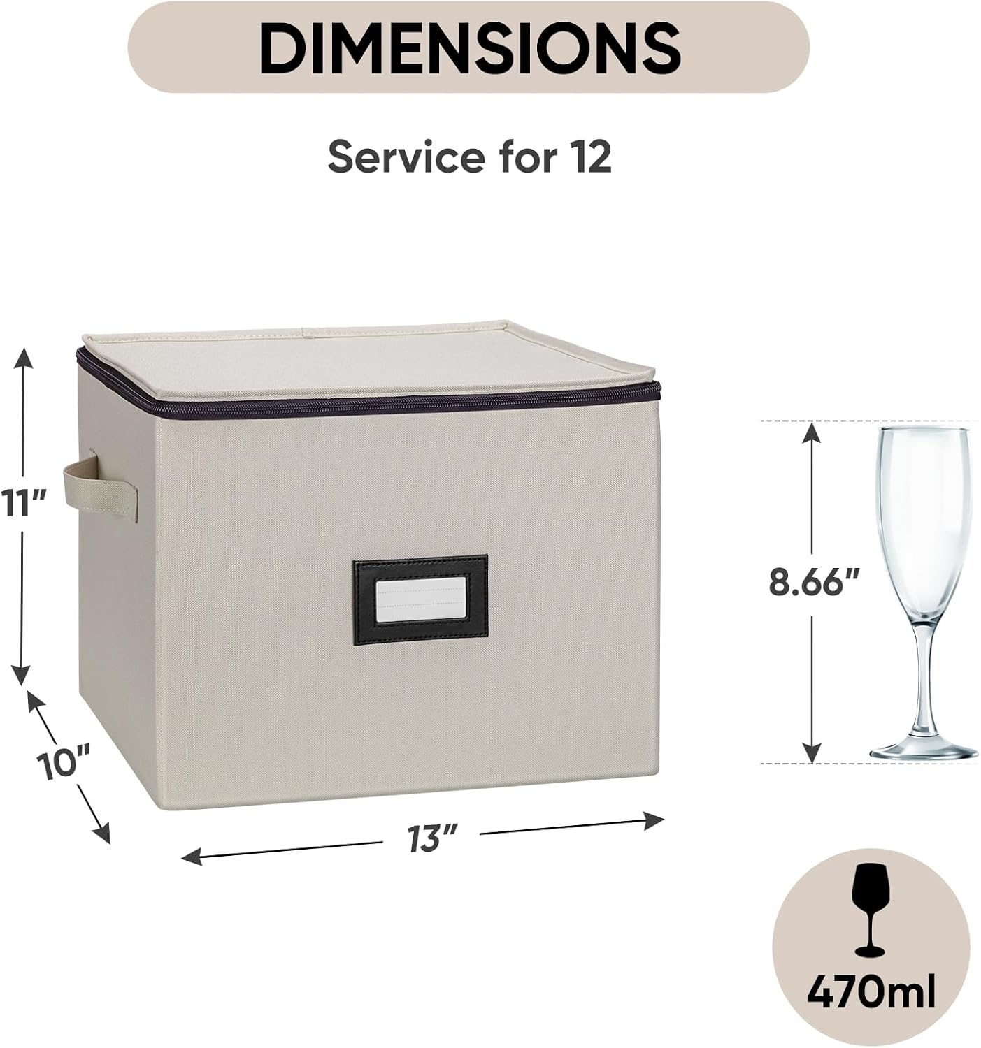 BALEINE China Storage Containers, Sturdy Quilted Wine Glass Storage, Plate Organizer with Carry Handles, Moving Boxes for Dishes, Cups, Mugs and Stemware (Champagne Flute, Hard Shell Cream)