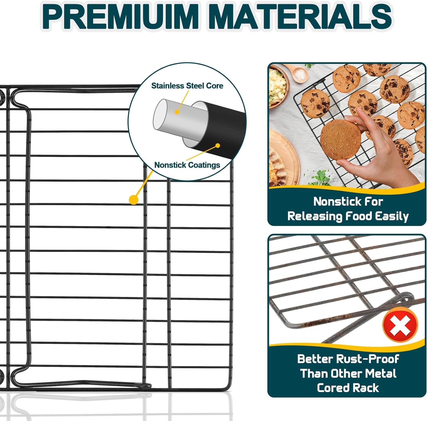 P&P CHEF Cooling Rack, 5-Tier Stainless Steel Stackable Baking Cooking Racks for Cooling Roasting Grilling, Collapsible & Heavy Duty, Oven Safe & Easy Clean, 15" x 10", Black