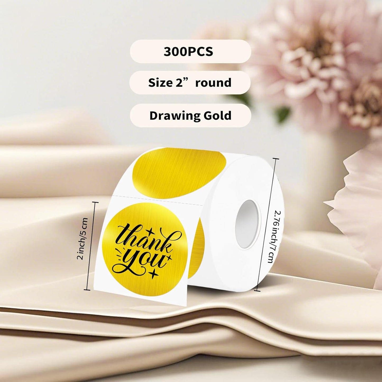 2''Holographic Thermal Label,Gold Round Self-Adhesive Direct Thermal Label,Thermal Stickers for DIY Logo Design,Name Tag (300/Roll