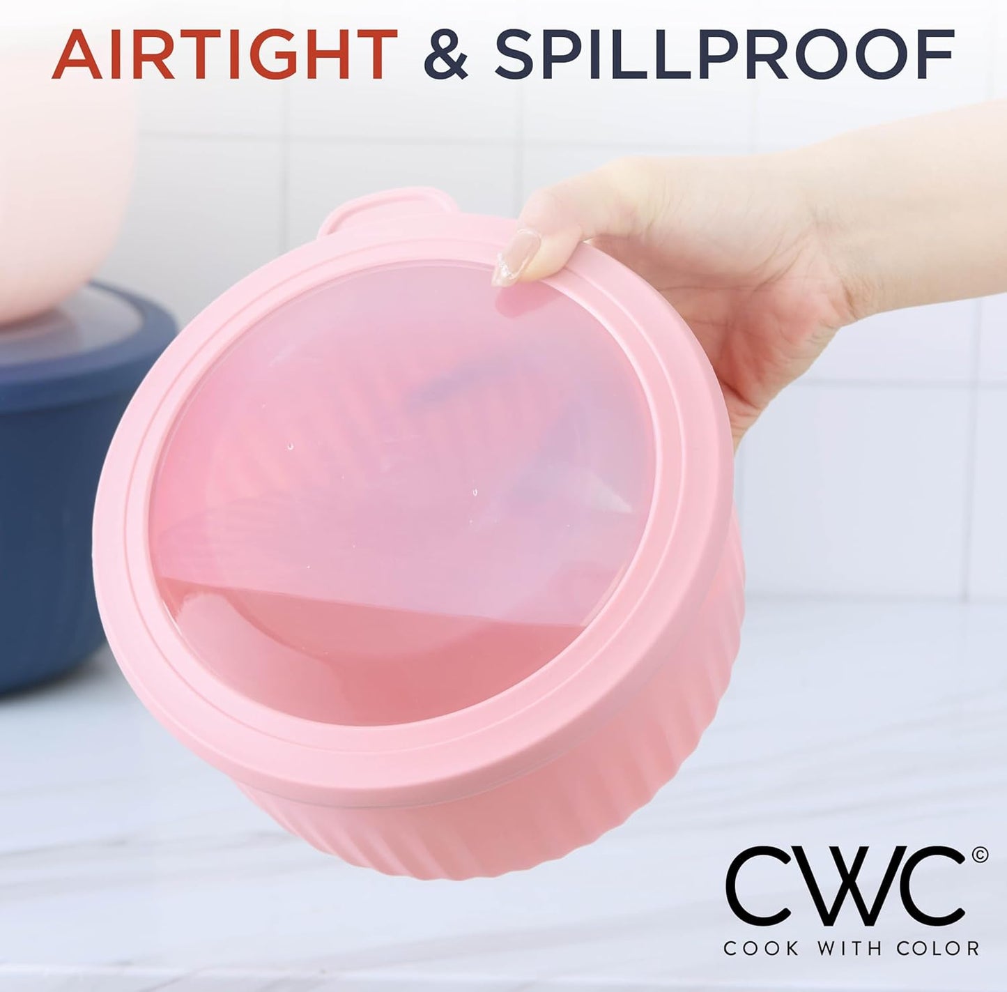 COOK WITH COLOR Prep Bowls with Lids- Wide and Deep Nesting Plastic Small Mixing Bowl Set with Lids, 12 Piece Set - Deep Bowls, Navy