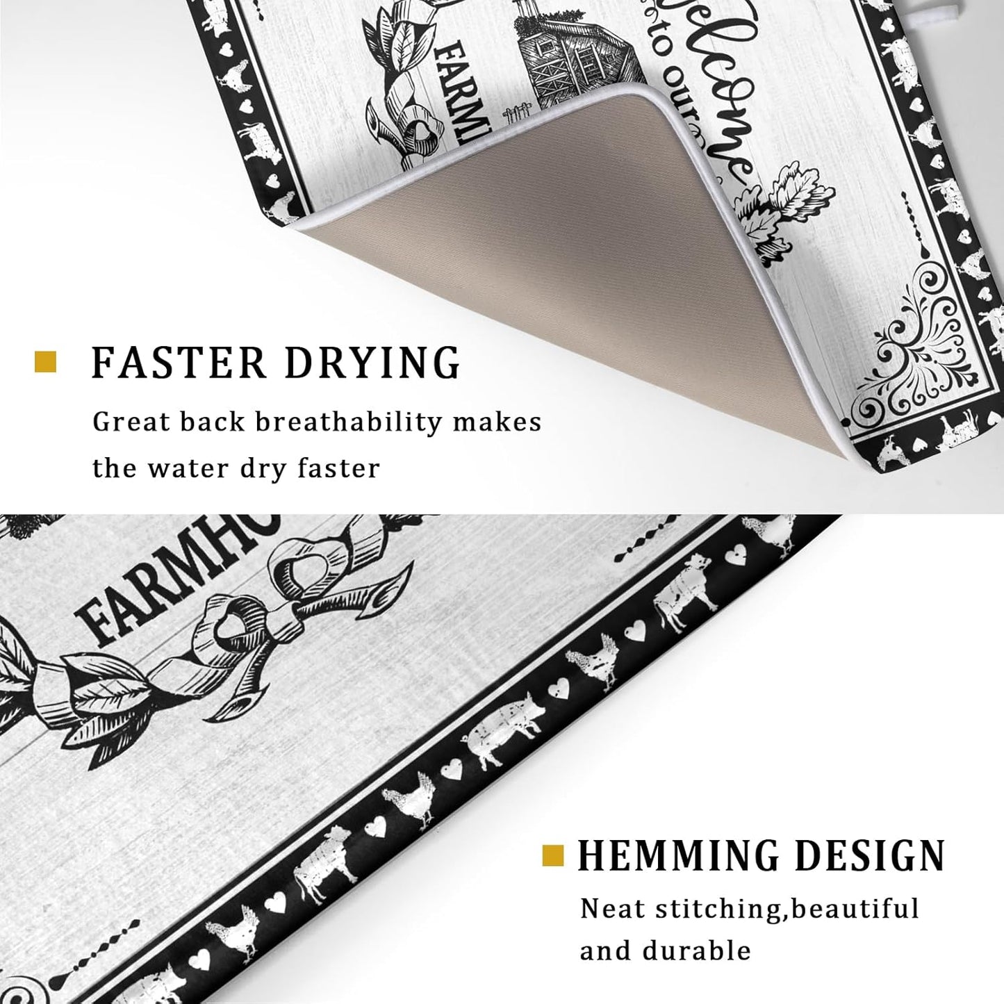 Farm Animal Dish Drying Mat 18x24 Inch Welcome to Our Farmhouse Microfiber Dish Drainer Pads Absorbent Fast Dry Kitchen Accessories