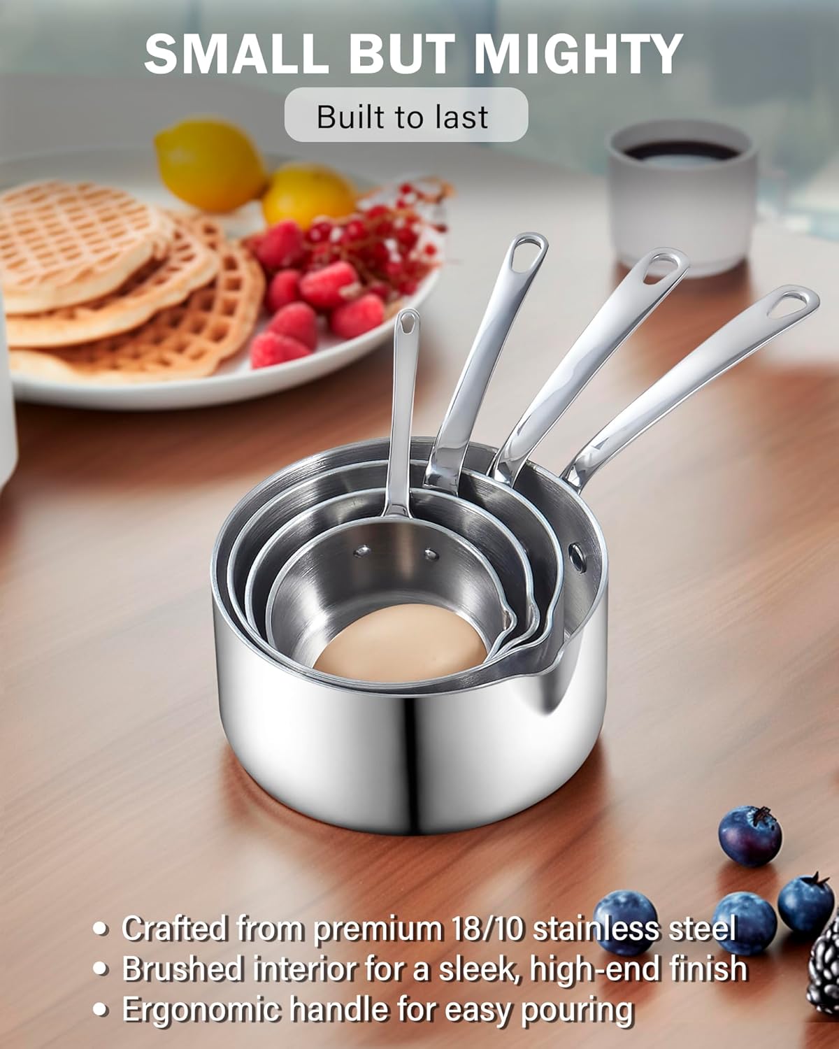 Cooks Standard Stainless Steel Butter Warmer 0.46 QT, Multi-Ply Clad Small Sauce Pan, 440ml Mini Butter Chocolate Milk Melting Pot with Pour Spout Cooking Pot ideal for Chefs, Baristas