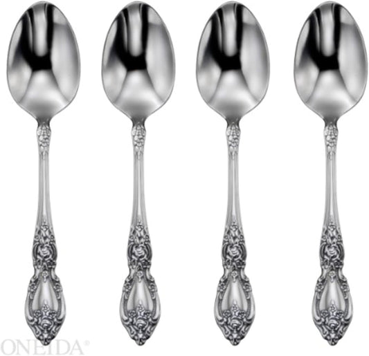 Oneida Wordsworth Everyday Flatware Dinner Spoons 18/0 Stainless Steel, Set of 4, Silver