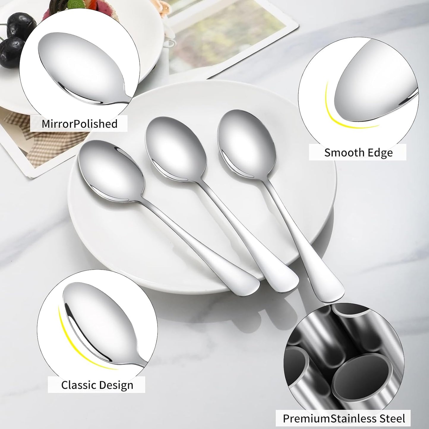 16 Pcs Dinner Spoons Set 7.32" Premium Food Grade Stainless Steel Spoons Mirror Finish & Dishwasher Safe,Use for Home,Restaurant