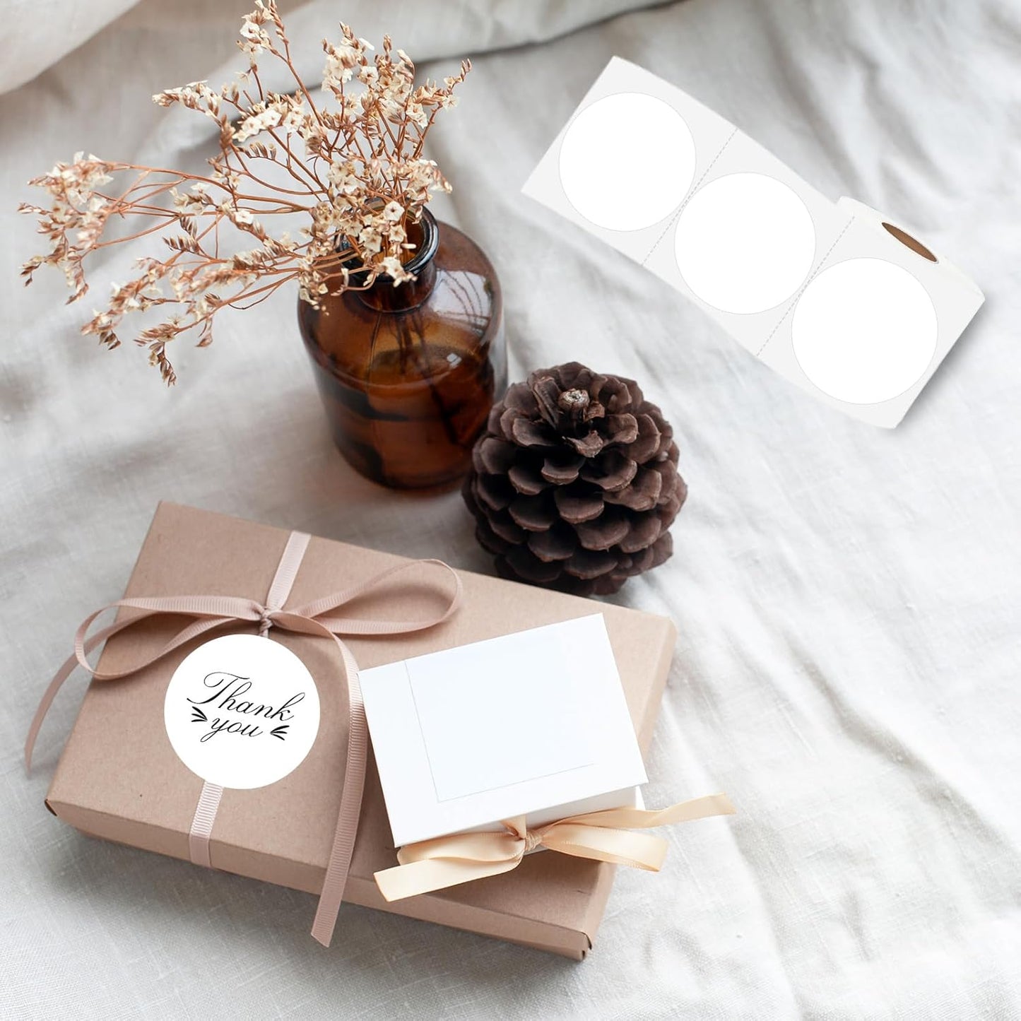 Thermal Label,3 Inch White Round Thermal Printer Sticker,Self-Adhesive Round Direct Thermal Labels,Thermal Stickers for DIY Logo Design,Name Tag (300 Labels/1 Roll)