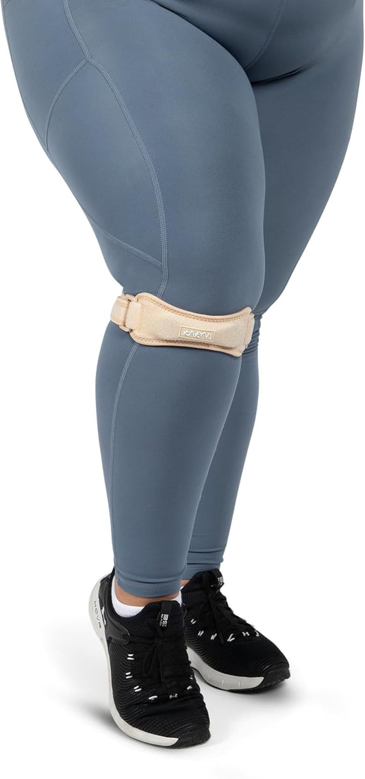 KARM Plus Size Knee Brace for Women & Men Plus Size - Patella Band - Patellar Tendon Support Strap for Jumpers Knee Pain, Basketball, Sports, Obese (XXL/3XL/4XL/5XL/6XL, Single Strap, Beige)