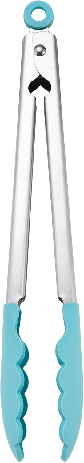 KitchenAid Silicone Tipped Stainless Steel Tongs, 12 Inch, Aqua Sky