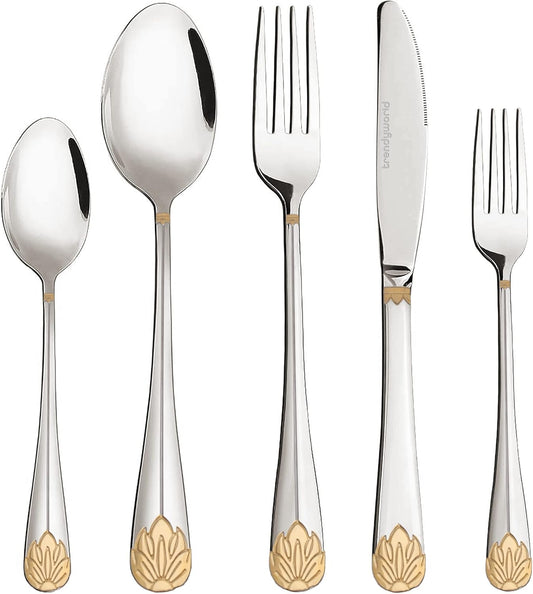 Silverware Set Limited Edition – 30 Piece Family Dinnerware Set – Flatware Set for 6 – Silver Tableware Set w/Gold Accents – Spoons, Knives, Teaspoons, Forks, Salad Forks
