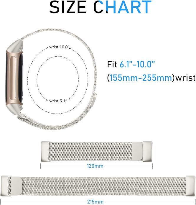 Meliya for Fitbit Charge 6 Bands Women Men, Stainless Steel Metal Mesh Loop Adjustable Magnetic Wristband Replacement Straps Compatible with Fitbit Charge 6 Fitness Tracker