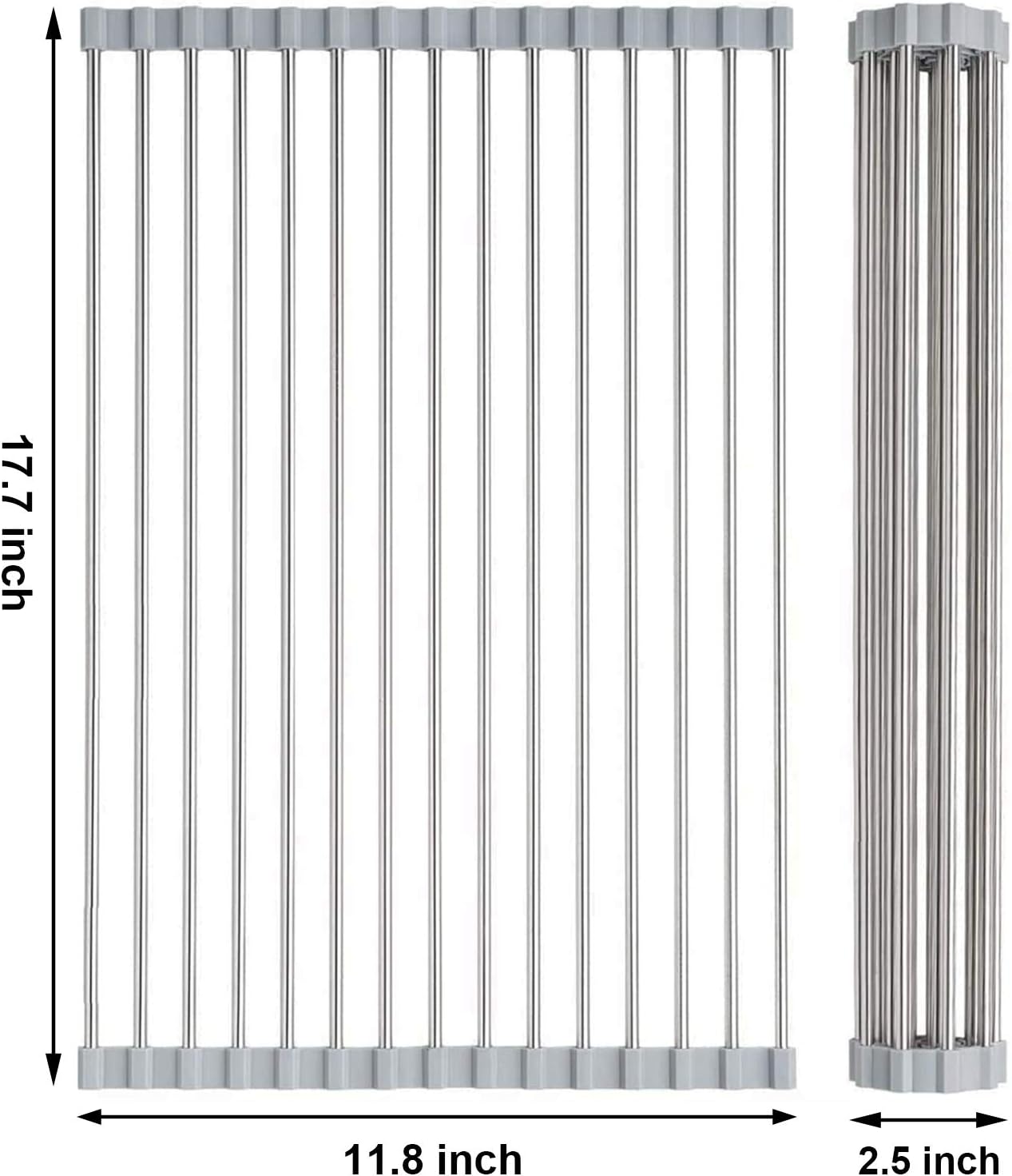 Searik Over The Sink Dish Drying Rack, Roll up Sink Dish Drainer Rack Foldable Kitchen Stainless Steel Dish Rack Sink Drying Rack (17.7"x 11.8")