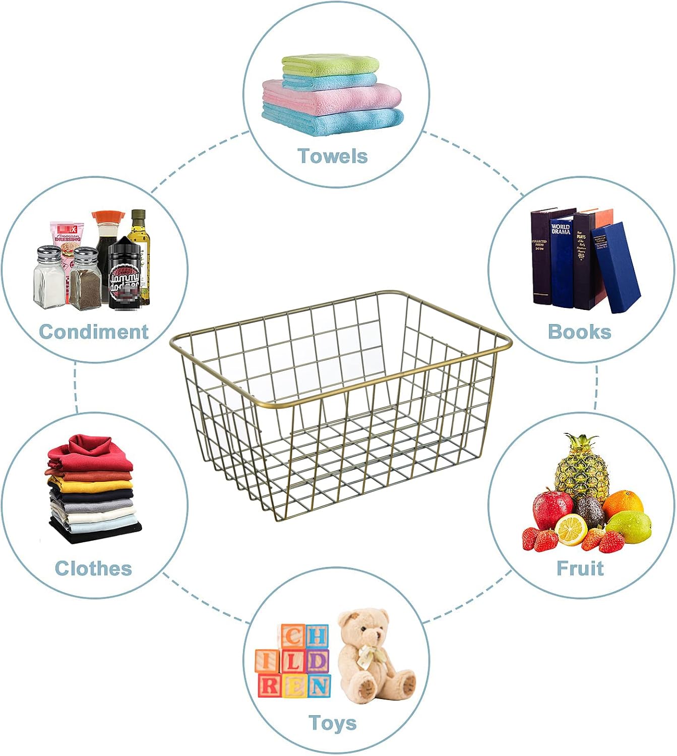 Wire Kitchen Storage Basket 5 Packs,Perfect Pantry Organization Accessories Baskets,Laundry Basket,Countertop Organization,Suitable for Kitchen,bathroom,bedroom,Tabletop,Stackable,Bronze