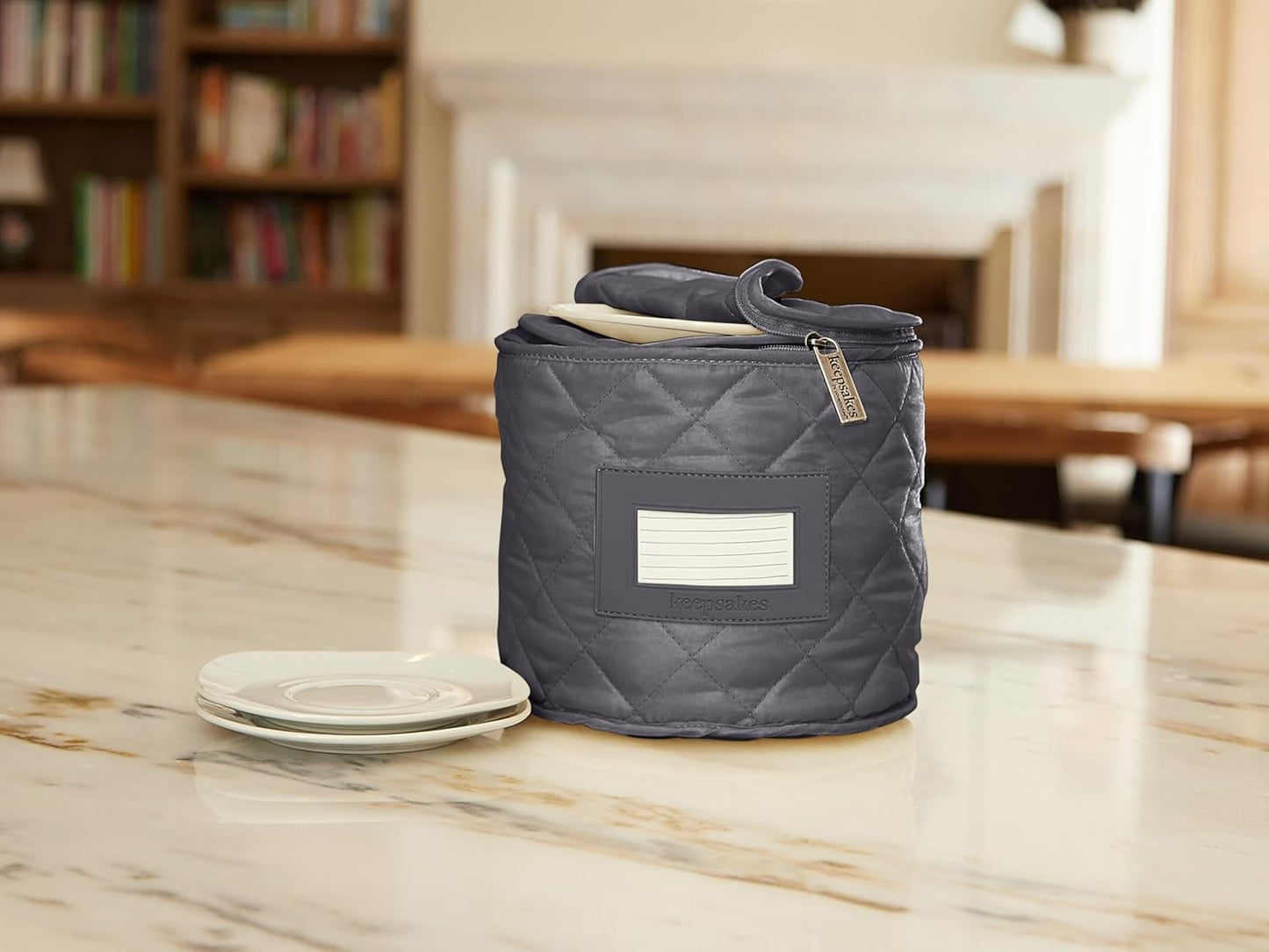 Covermates Keepsakes - Dish Storage - Padded Protection - ID Window - Stain Resistant - Machine Washable - China Storage, Slate