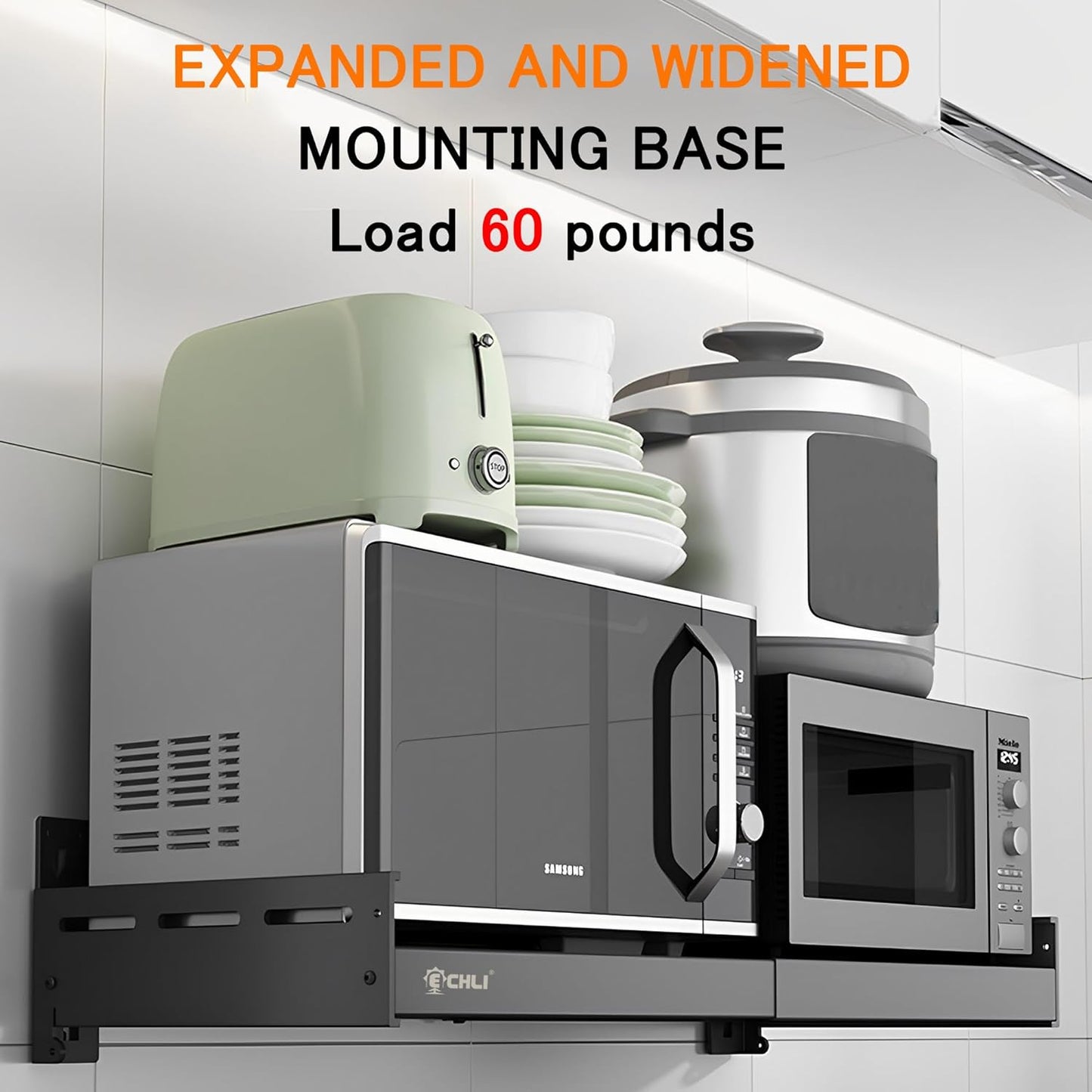 Retractable Stainless Steel Wall Rack, Commercial Storage Rack, countertop Multifunctional Storage Bracket, Kitchen Seasoning Rack for Electric Oven Microwave (16"~25.5" Black)