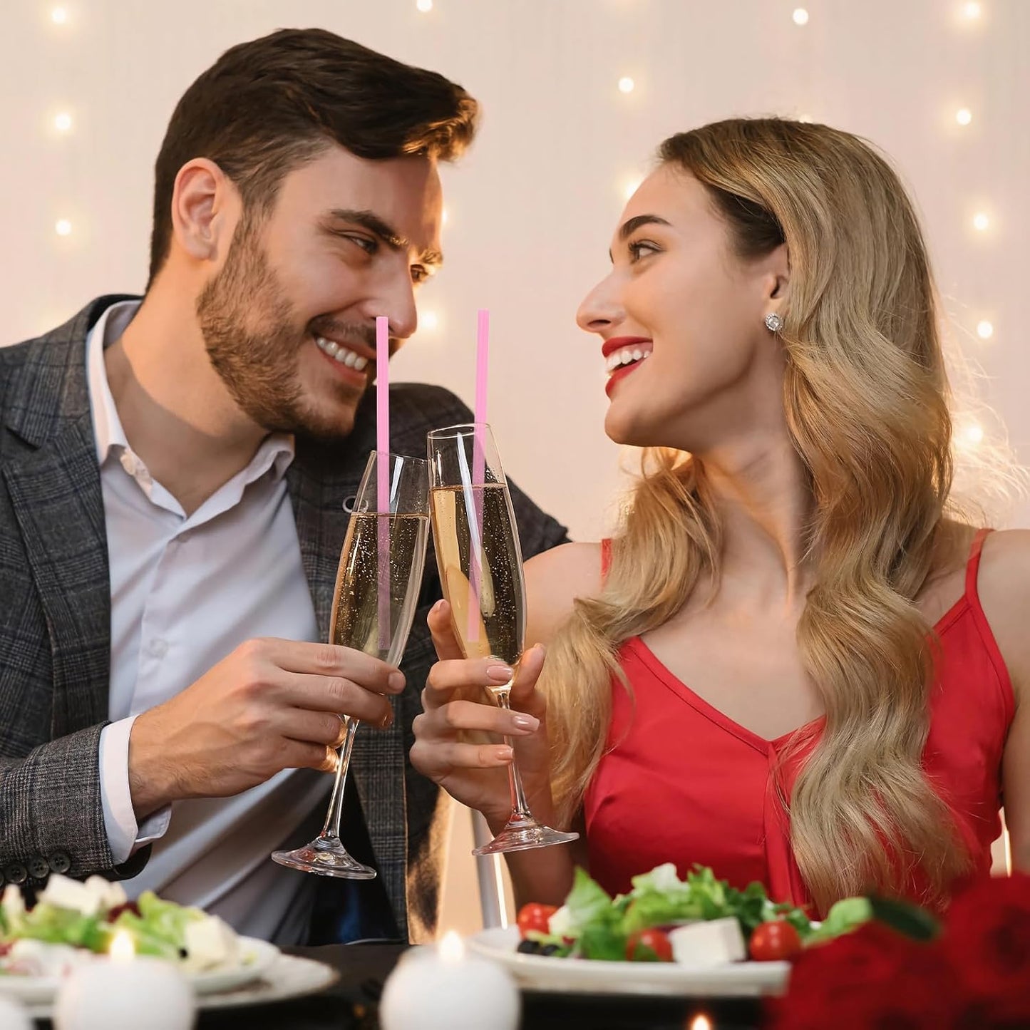 JANYUN 30 Pcs Heart Shaped Pink Plastic Straws, Reusable Valentines Heart Drinking Straws for Party Favors, Birthday, Bridal Shower, Wedding