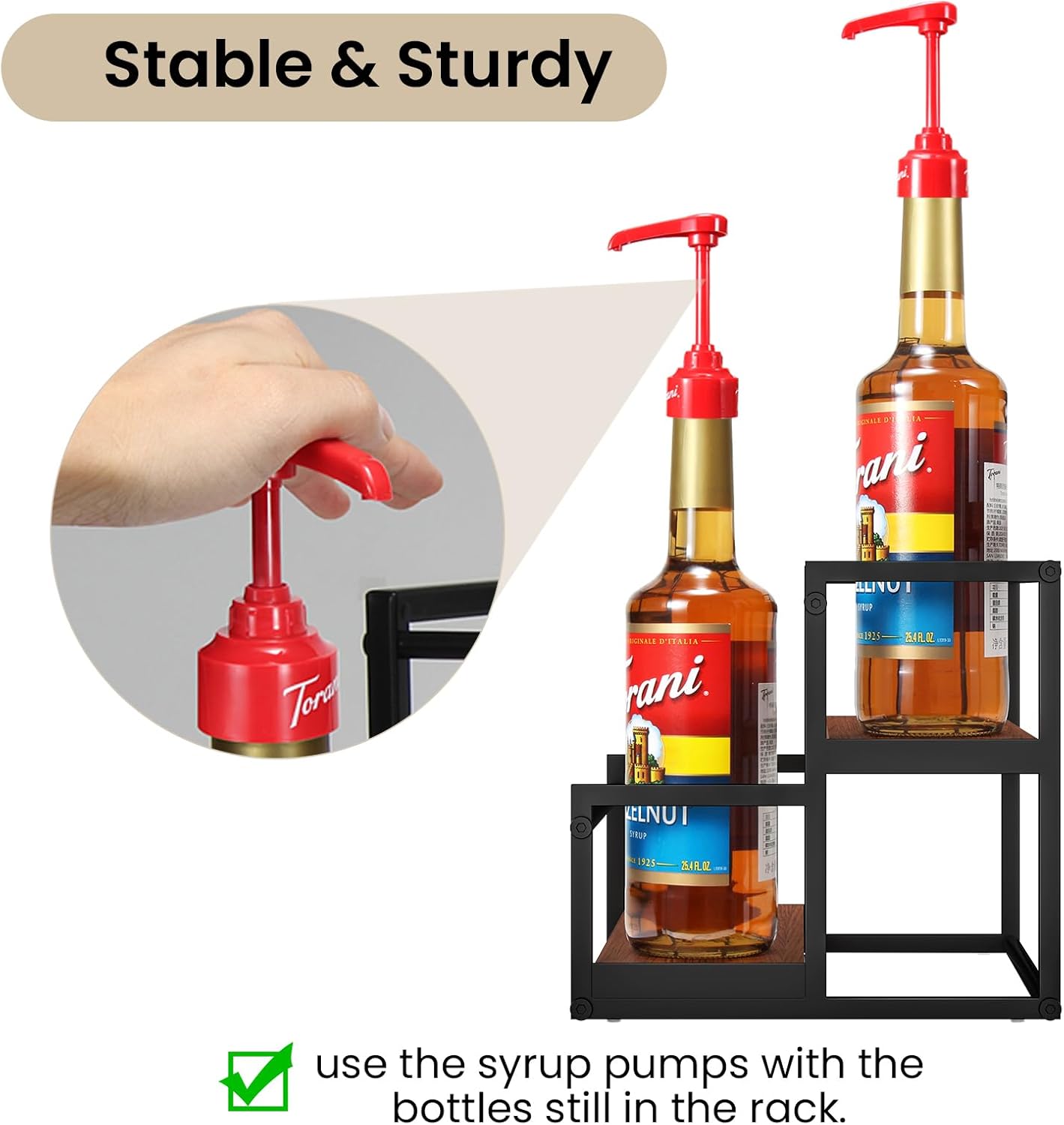 THYGIFTREE Coffee Syrup Rack Organizer 2-Tier 10 Syrup Bottles Holder Stand for Coffee Bar Storage Shelves for Syrup, Wine, Dressing for Kitchen Coffee Station