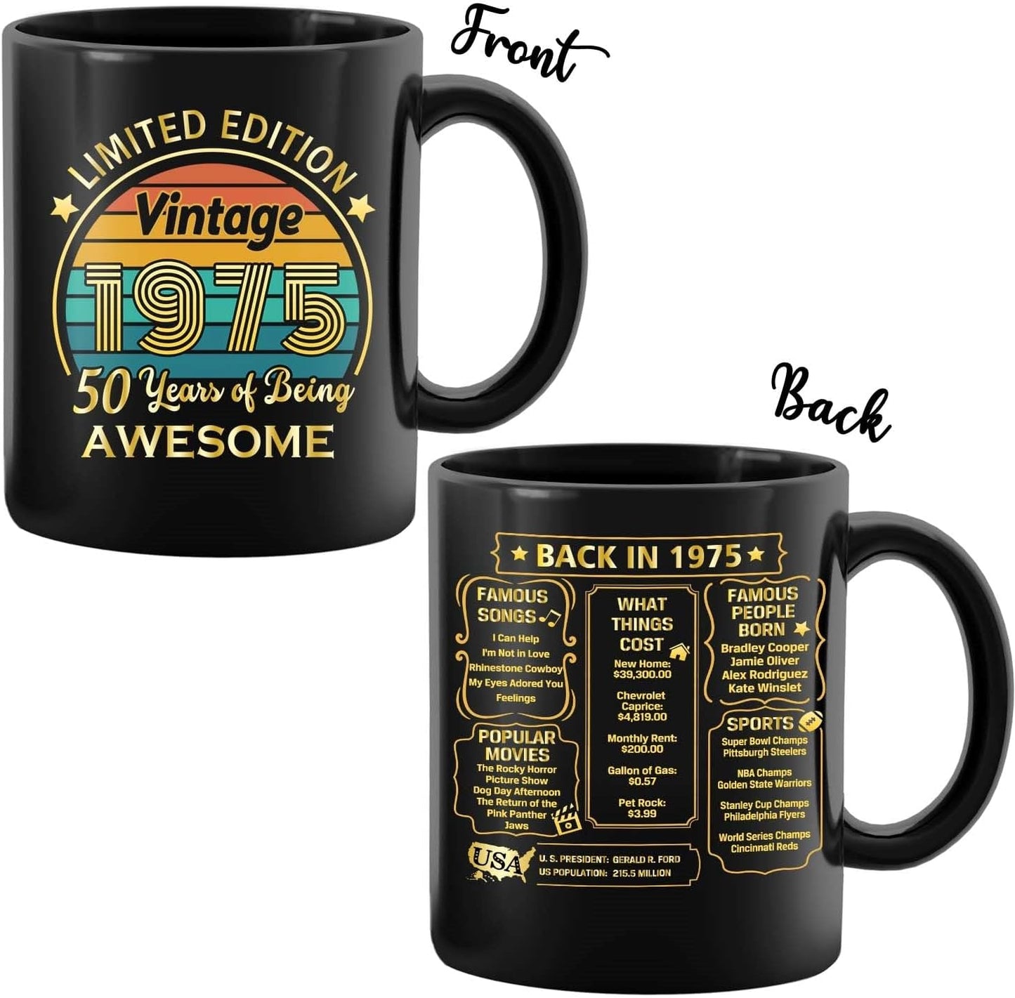 QUPT 50th Birthday Gifts for Women Men, 50th Birthday Gifts for Him, 1975 Birthday Gifts for Women Men, 50 Years Old Gifts, 1975 Birthday Gifts for Her Him, 50th Birthday Presents Coffee Mug