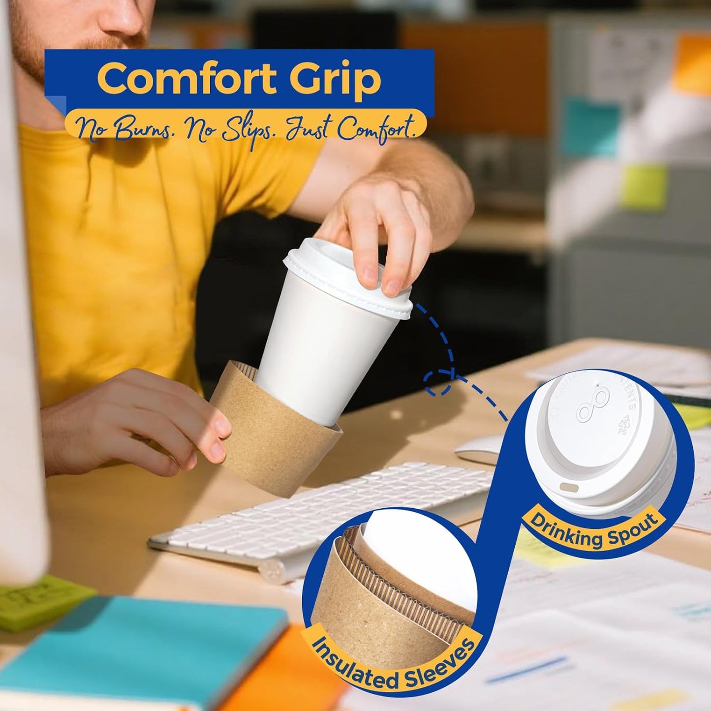 Fit Meal Prep 500 Pack 10 oz Disposable Coffee Cups with Lids, Sleeves, Leak-Proof To Go Coffee Cups with Lids, Durable Hot Paper Cups for Home, Office, Party, Business