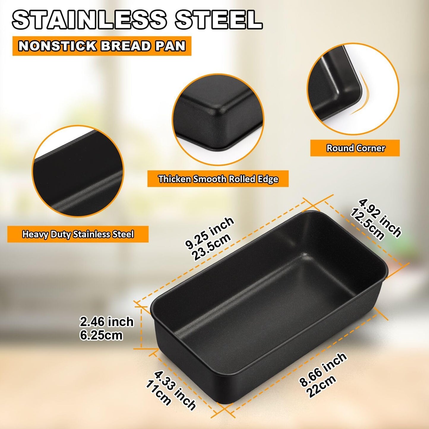 LIANYU 4 Pack Nonstick Loaf Bread Pan for Baking, 9x5 Inch Bread Loaf Baking Pan, Stainless Steel Meatloaf Pan Tin for Homemade, Dishwasher Safe