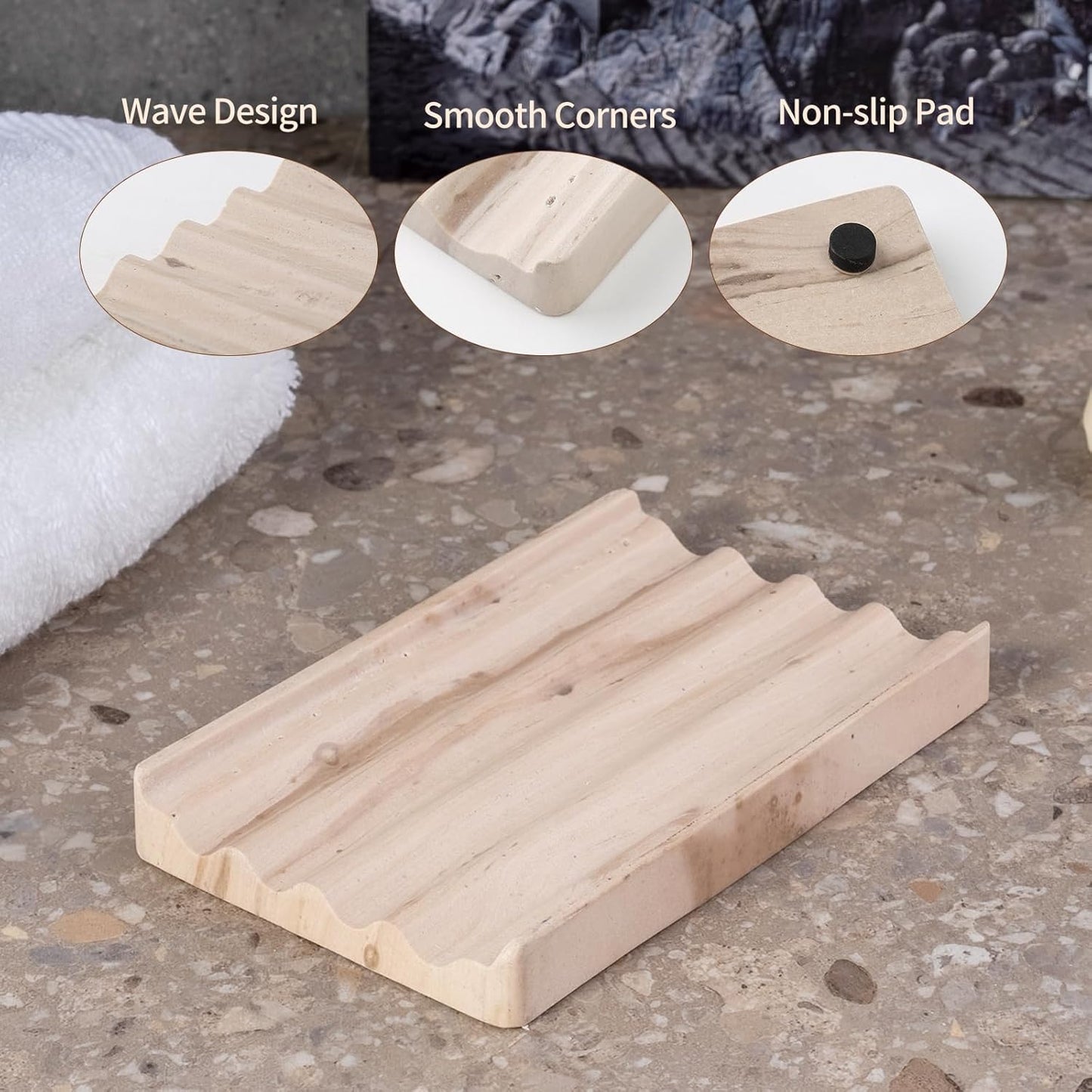 Soap Holder, Marble Soap Dish for Shower, Bar Soaps Holder with Water Ripple Design, Easy Cleaning Soaps Saver for Kitchen Sink，Bathroom, Executive Indian Natural Stone Soap Tray(Phalodi)