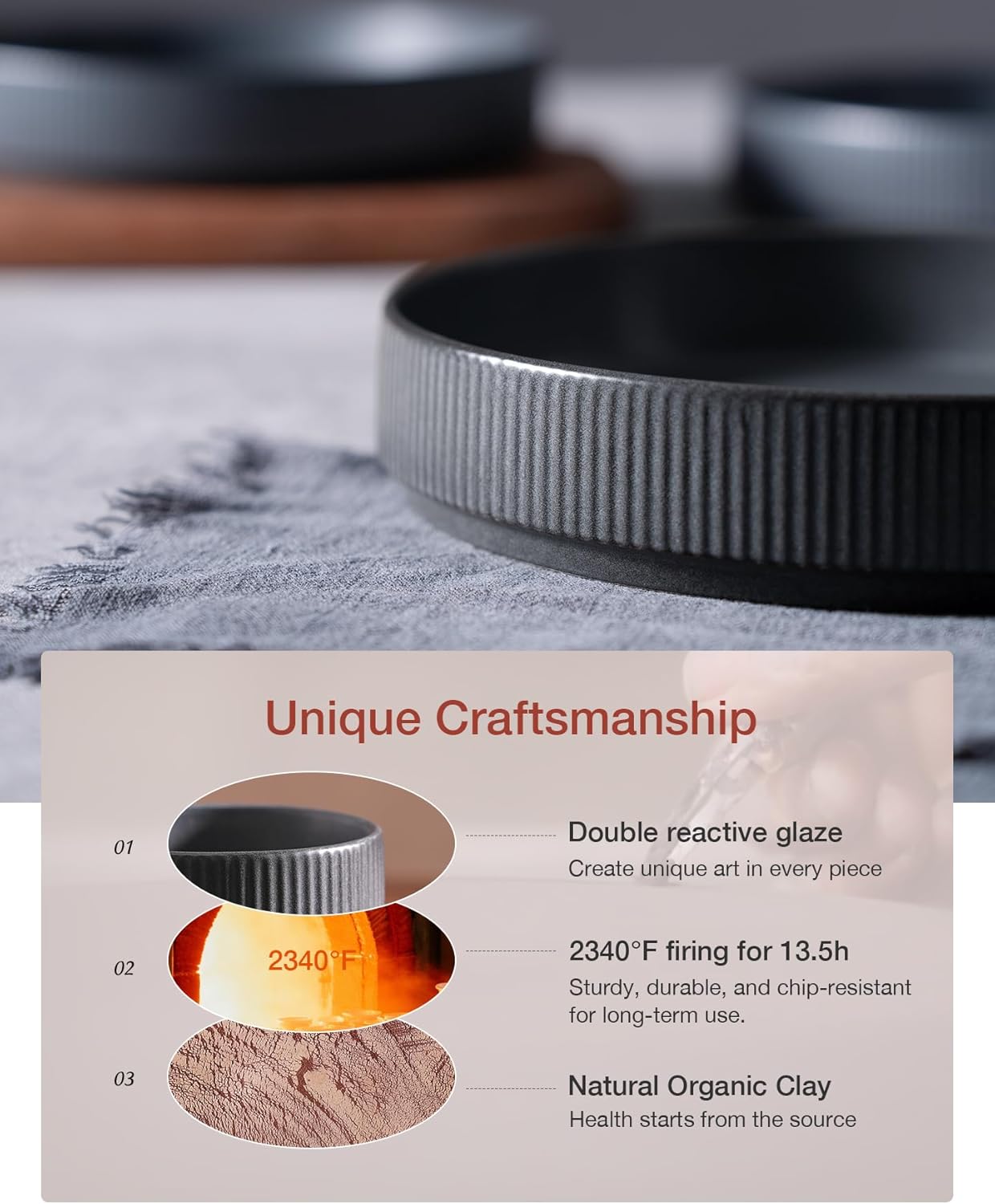 famiware Star 7.5" Pasta Bowls Set, Salad Bowl Set of 4, Double Reactive Glaze, Stackable, Perfect for Your Friend for Housewarming, Thanksgiving, Christmas, Dark Charcoal & White Full Glaze Matte