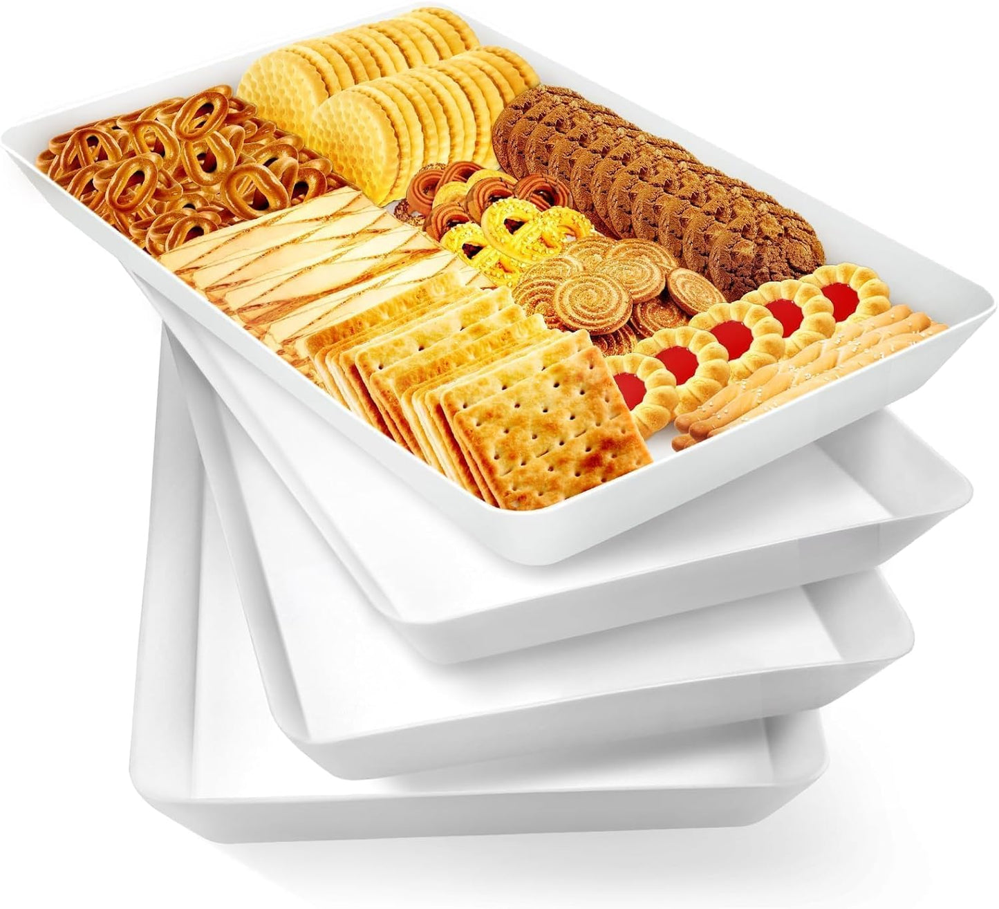 WOWBOX 4 pcs Serving Tray for Entertaining, Grilling BBQ Accessories, Serving Platters for Snacks, Fruit, Reusable Plastic Trays for Serving Food and Pantry Organization in Kitchen & for Parties