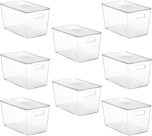 Vtopmart 8 Pack Clear Stackable Storage Bins with Lids,XLarge Plastic Containers with Handle for Pantry Organizer and Storage,Perfect for Kitchen,Fridge,Cabinet, Closet,Bathroom Organization