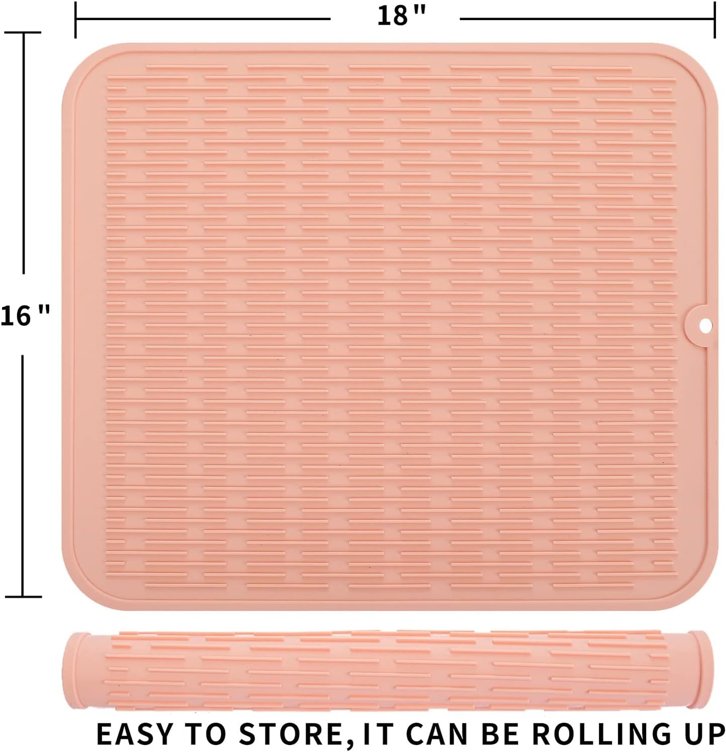 Silicone Dish Drying Mat for Multiple Usage,Easy clean,Eco-friendly,Heat-resistant Silicone Mat for Kitchen Counter or Sink,Refrigerator or Drawer Liner Pink XL 18 inches x 16 inches