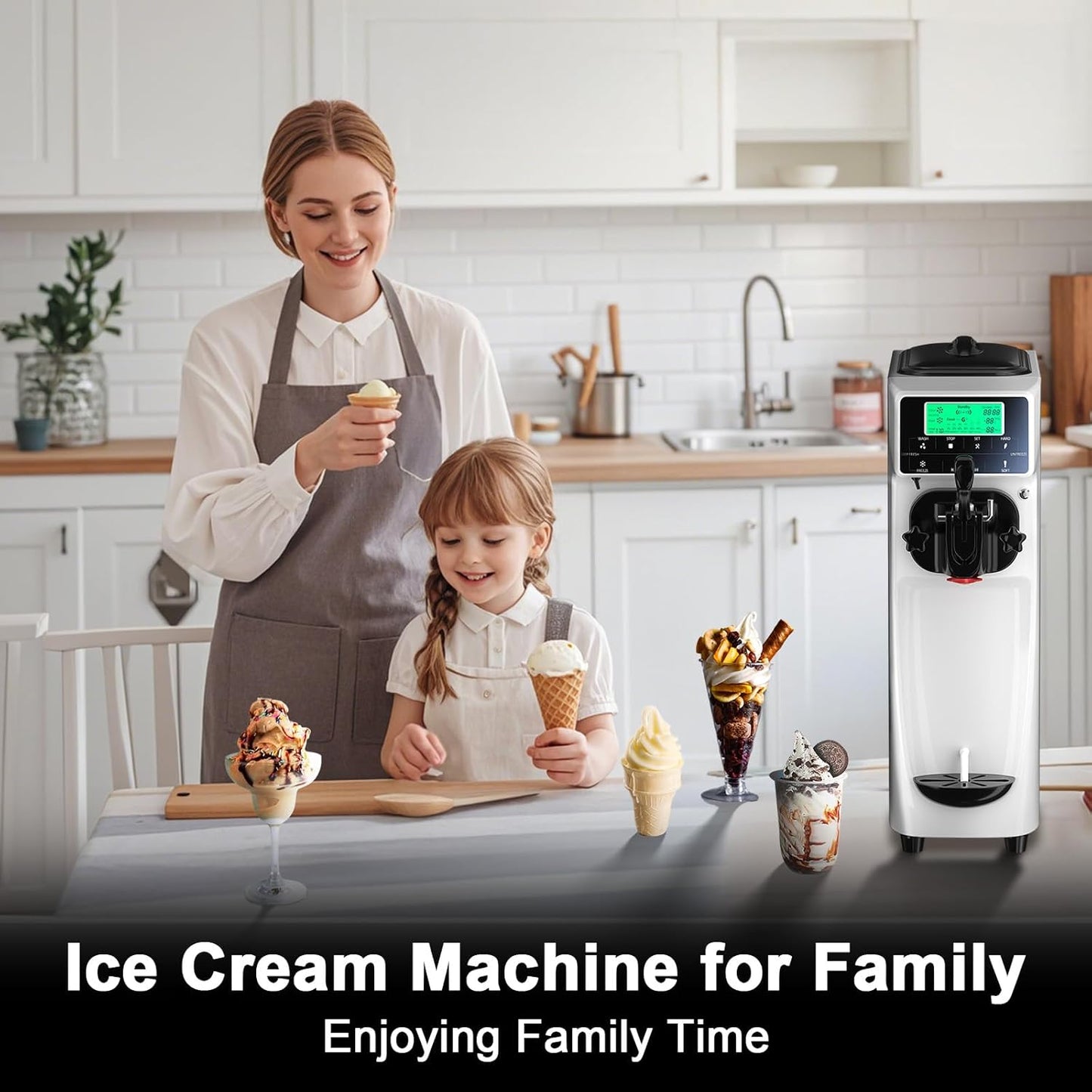Ice Cream Maker Machine for Home, 5 Inch Screen Soft Serve Ice Cream Machine 4.2 Gals/H Single Flavor Ice Cream Maker with Pre-Cooling Soft Serve Machine with 1.6 Gals Tank for Birthday Party
