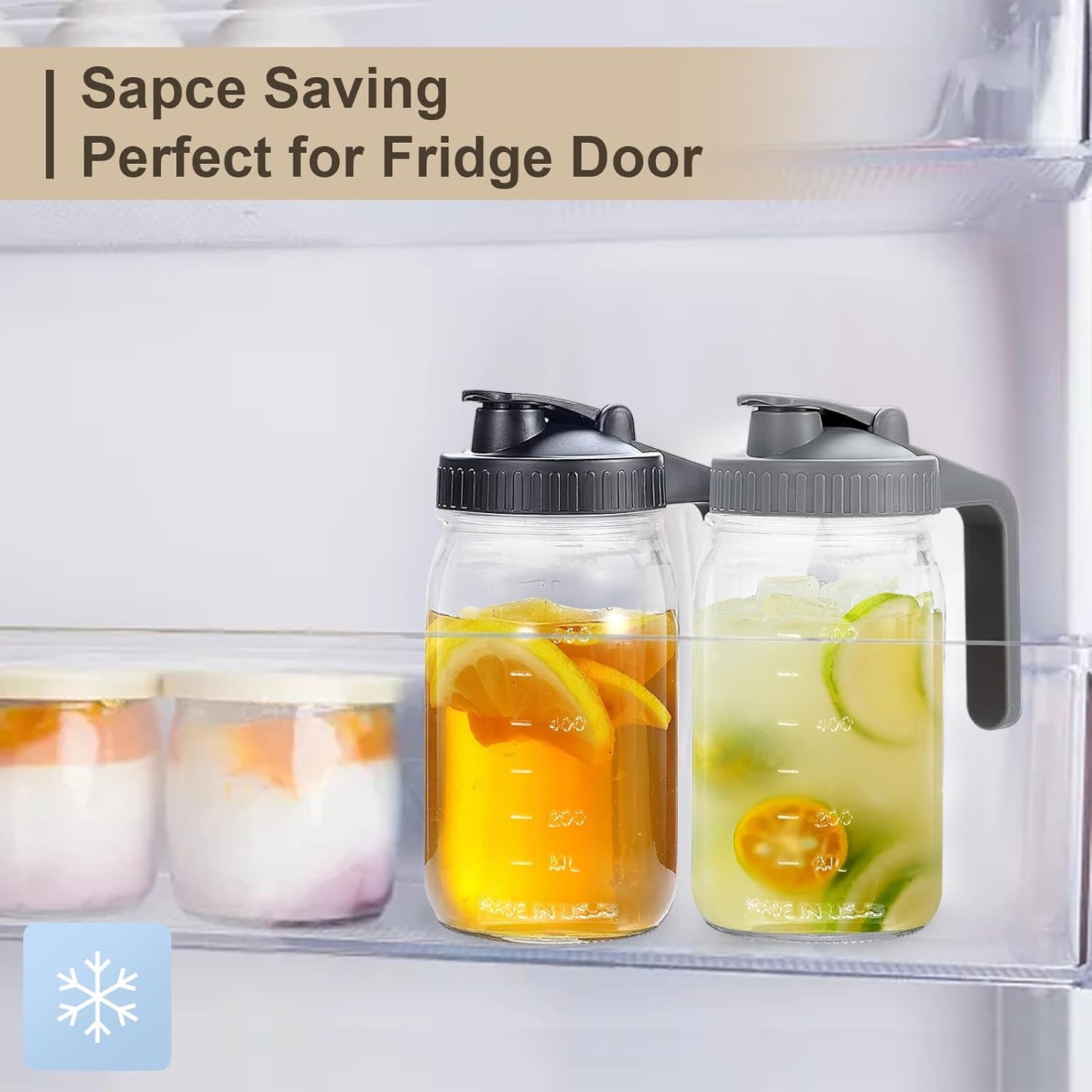 32oz Mason Jar with Lid - 2Pack No Leak Airtight Mason Jar with Pour Spout Lid Perfect for Fridge, Wide Mouth Easy to Clean, Ideal for Coffee, Breastmilk, Iced & Sun Tea, Juices