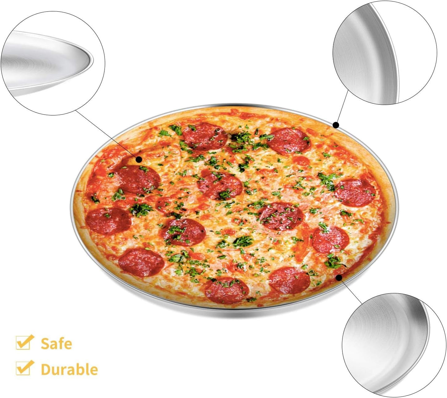 Pizza Pan Set of 3, Stainless Steel Pizza Pie Pan Tray Platter Pizza Tray, Round Pizza Dish Plate For Oven Baking, Healthy Metal Pizza Baking Cooking Pan for Oven - Size of 12 inch