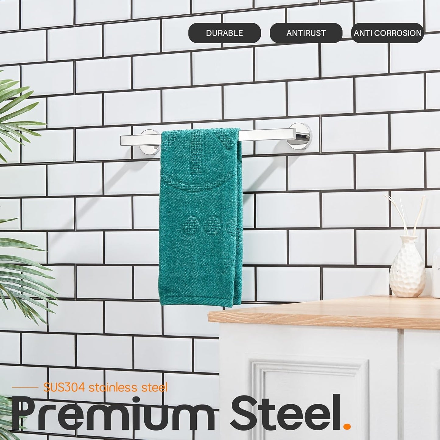 16 Inch Bathroom Towel Bar Bath Towel Rack Kitchen Towel Holder Towel Hanger Wall Mounted SUS304 Stainless Steel Polished Chrome AN4001CH-L16