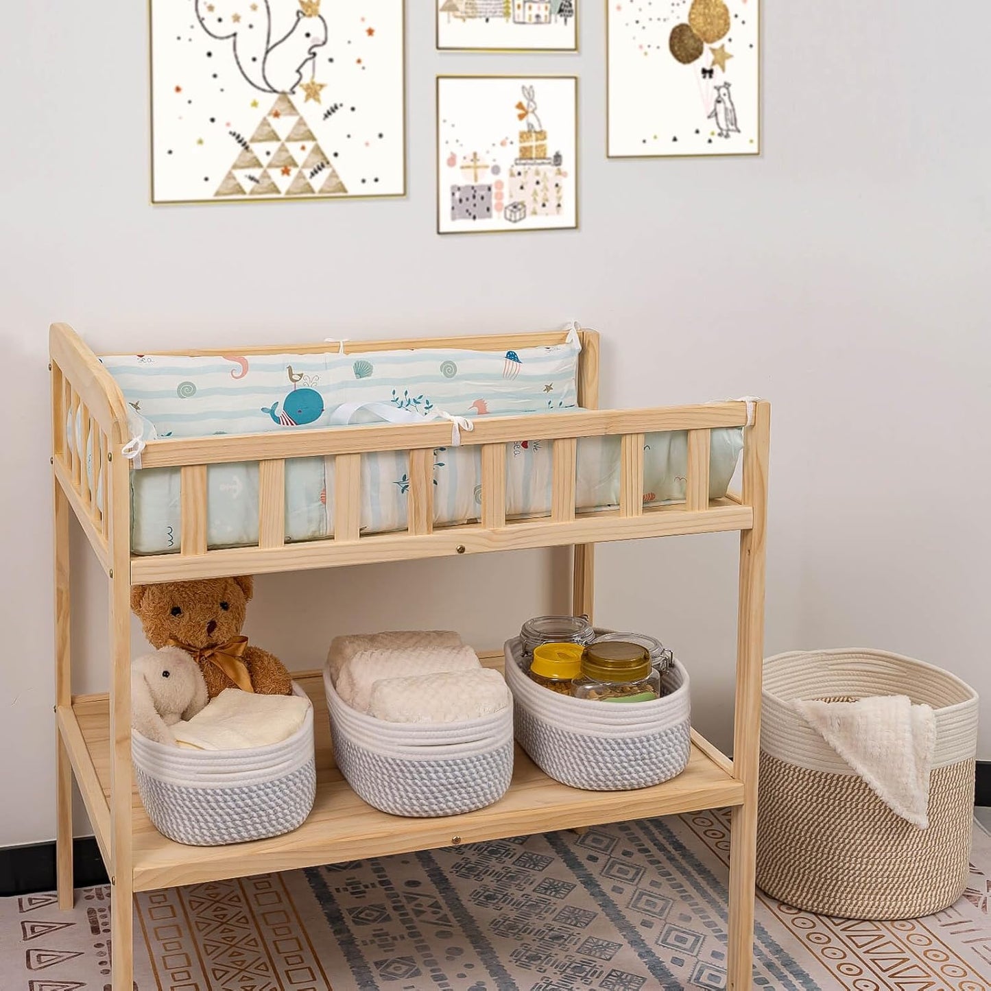 CubesLand Small Baskets, Storage Baskets for Organizing Shelves, Rectangular Woven Storage Basket Natural Cotton Rope Bins Closet Baby Nursery Empty Gifts Basket Off White/Mixed Gray