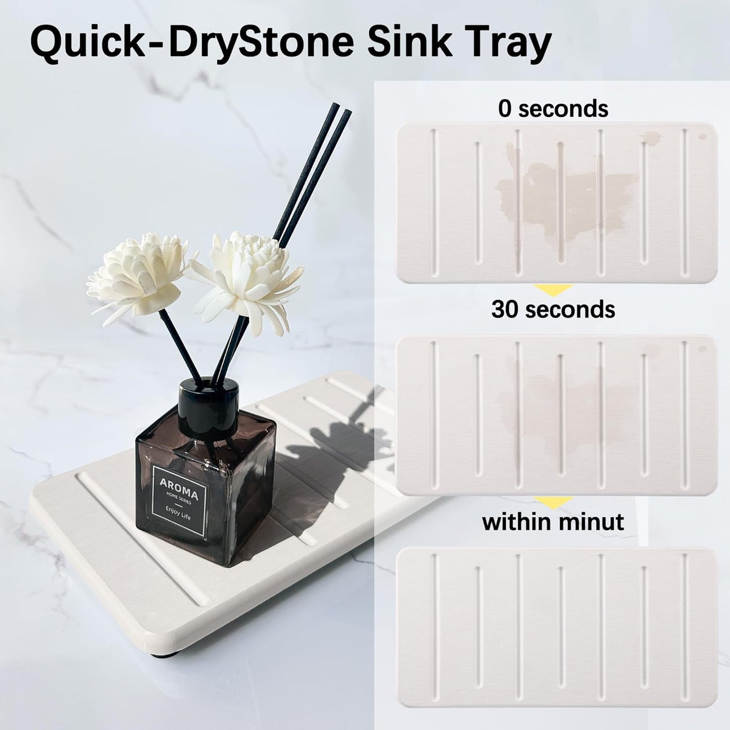 2PCS Water Absorbing Stone Tray for Cosmetics & Hand Soap & Houseplants, 8.66" * 4.33"Ultra-Absorbent Diatomite Coaster | Fast-Drying Bathroom & Kitchen Organizer