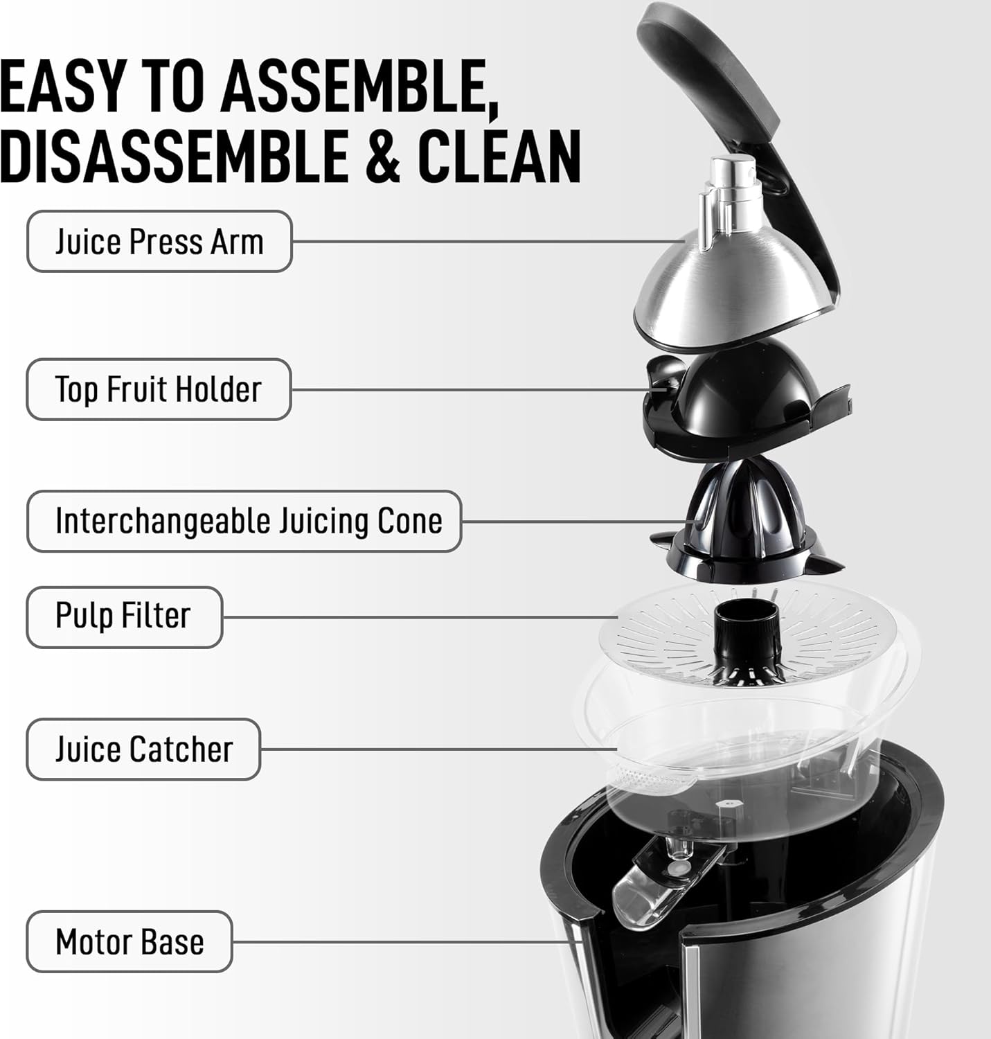 Zulay Electric Citrus Juicer - Makes Fresh Orange, Lemon, Grapefuit, Lime Juice - Stainless Steel, 160W Powerful & Quiet, Interchangeable Cones -Filters Out Seeds & Pulp - Dishwasher Safe Parts - Blue