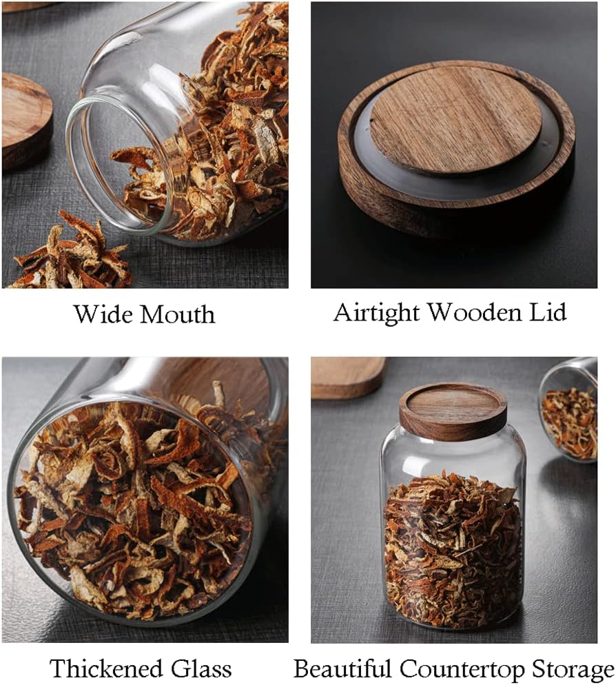 Large Glass Jars with Airtight Wooden Lid, Food Storage Glass Canister, Clear Cereal Storage Container for Flour, Sugar, Coffee Beans, Snack (40 FL OZ (1200ml))