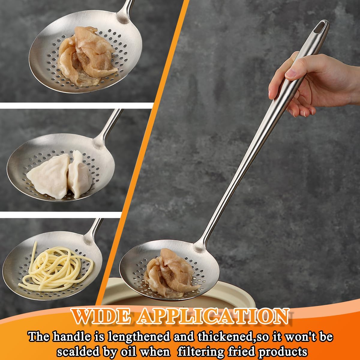 Kitchen Skimmer - Slotted Spoon for Straining, Stainless Steel Spider Strainer Skimmer Ladle for Cooking and Frying, Kitchen Utensils Pasta Spoon