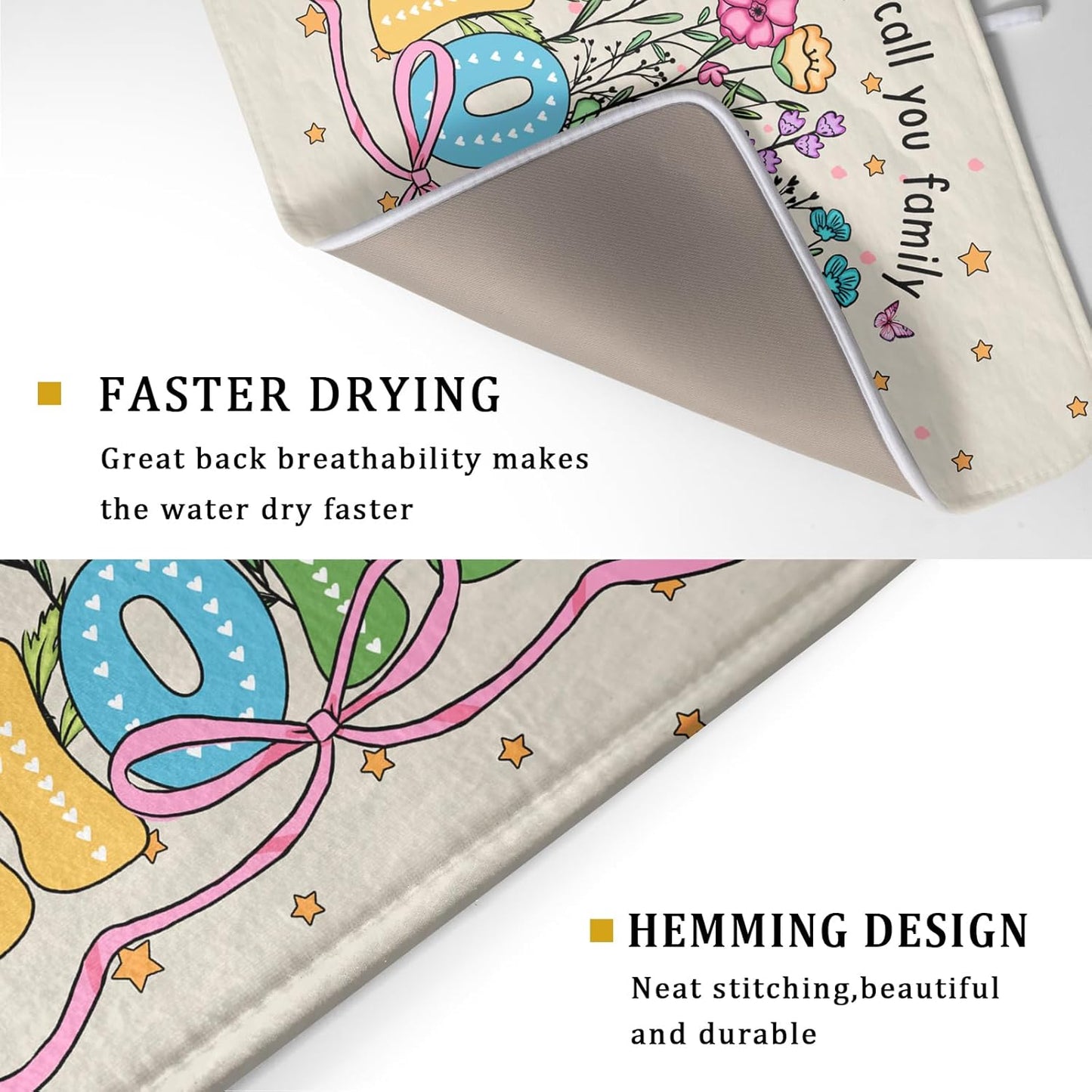 Colorful Home Dish Drying Mat Cute Home Microfiber Absorbent Kitchen Counter Pad 18 X 24 in for Dining Coffee Bar Decor