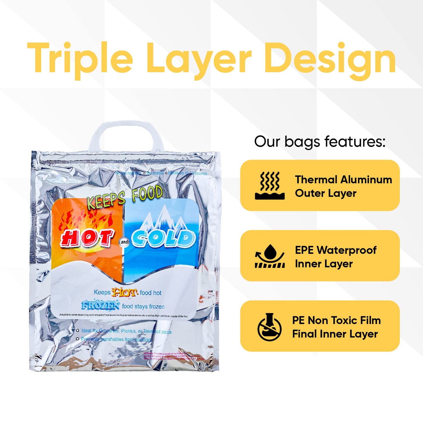 Superio Reusable Insulated Bags for Food Delivery, Grocery Shopping, Lunch, Picnics & More - Hot & Cold Food Storage - 4 Pack (13.5"x17.5")