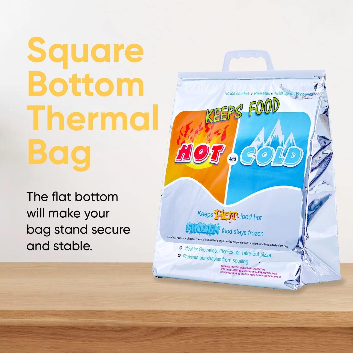 Superio Hot and Cold Insulated Bags for Food Delivery, Grocery Shopping Bags, Food Storage for Hot and Frozen Food for Travel, Disposable Cooler Bag, Reinforced Thermal Lunch Bag (6, 13"x7"x15.5")