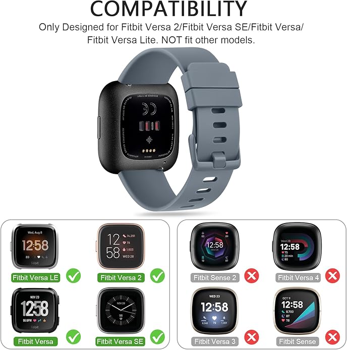 3 Pack Sport Bands Compatible with Fitbit Versa Bands, Classic Soft Sport Replacement Wristbands for Fitbit Versa 2 Smart Watch Women Men