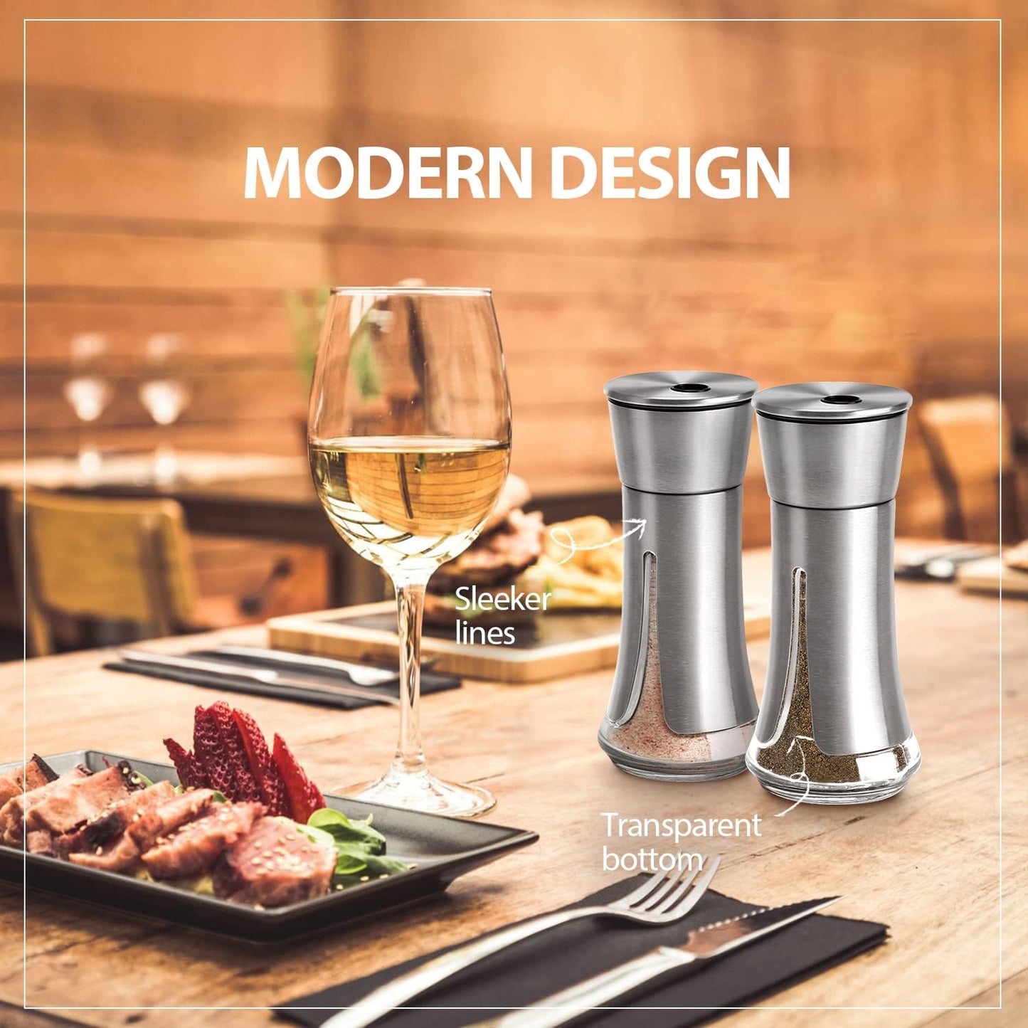 Salt and Pepper Shakers by Aelga - Salt Shaker with Adjustable Pour Holes for Himalayan, Kosher