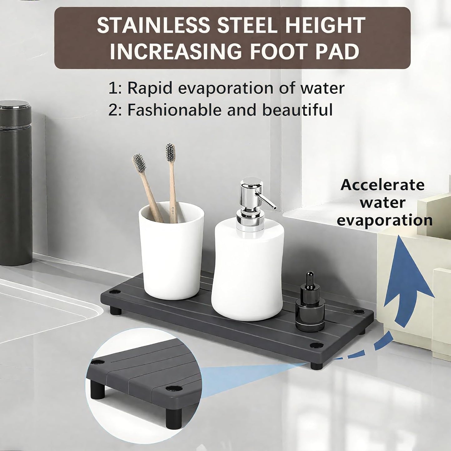 Quick Dry Sink Caddy Kitchen Sink Organizer, Water Absorbing Stone Tray for Sink, Stone Drying Tray, Diatomite Faucet Mat & Protector, Dispenser Sponge Holder, Stone Soap Tray for Bathroom Counter