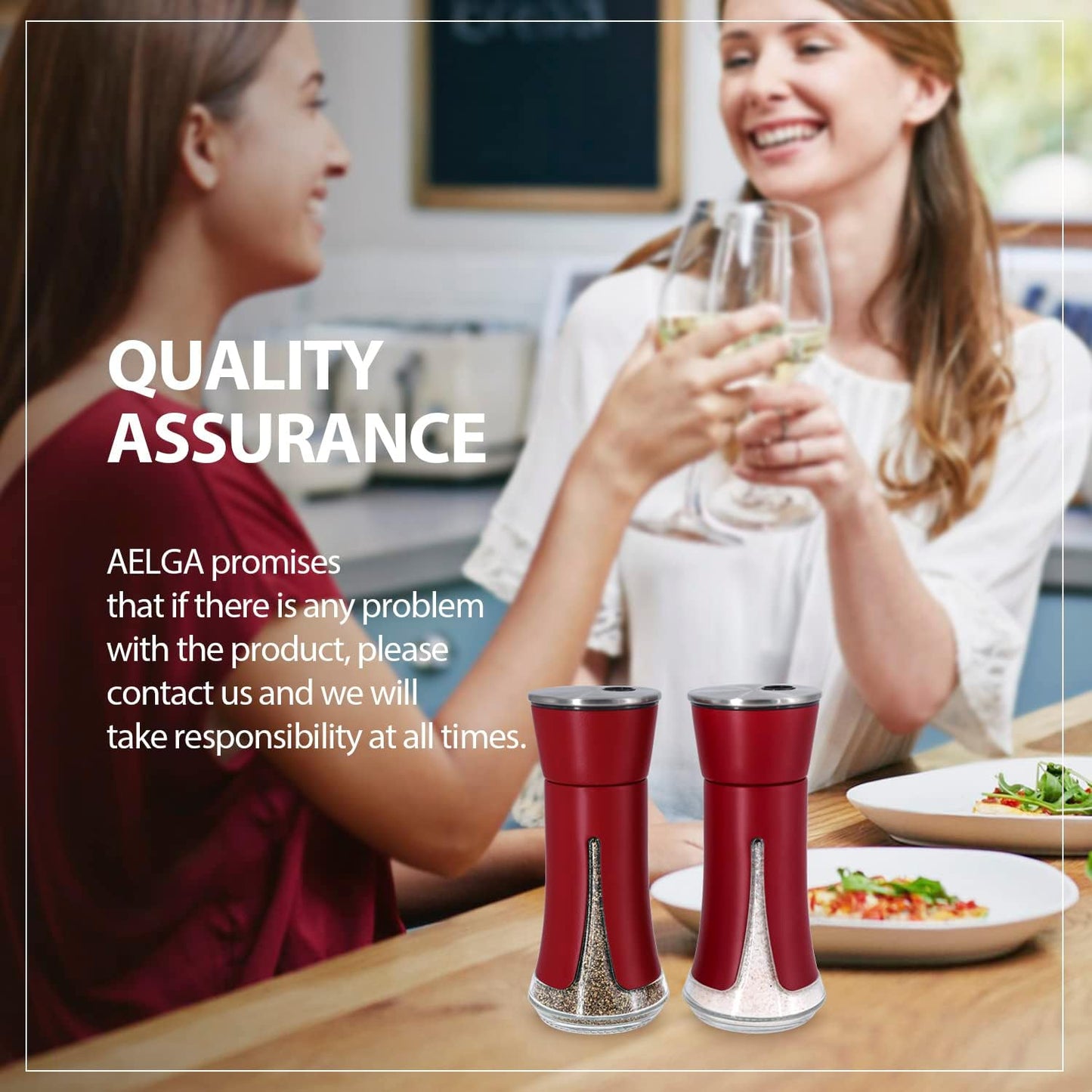 Red Salt and Pepper Shakers by Aelga, Salt Shaker with Adjustable Pour Holes, Red Kitchen Accessories, Decor for Kitchen,Restaurants,Camp,BBQ