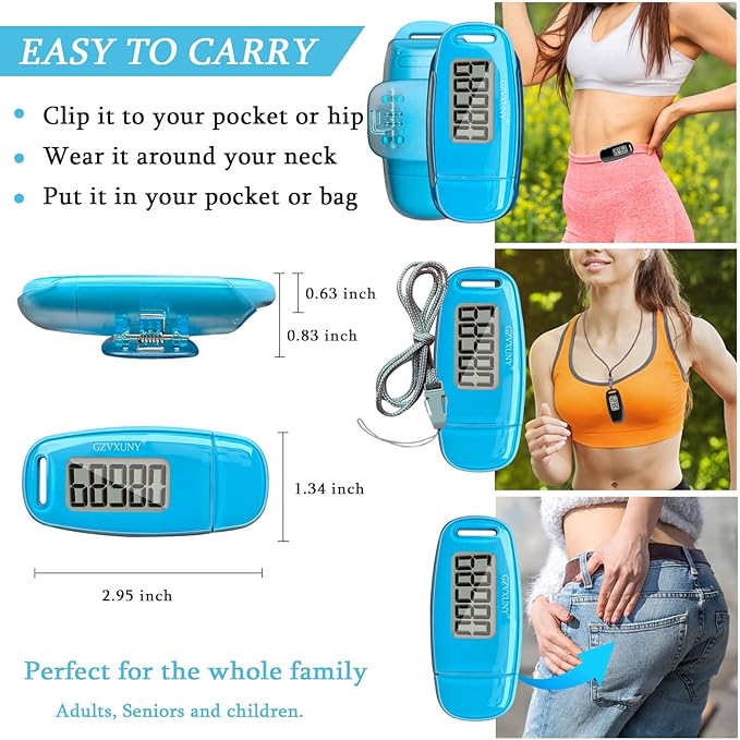 3D Pedometer Clip On, Simple Walking Step Counter with Backlight, USB Rechargeable Accurate Step Counter, Daily Target Monitor, Exercise Time (Blue)