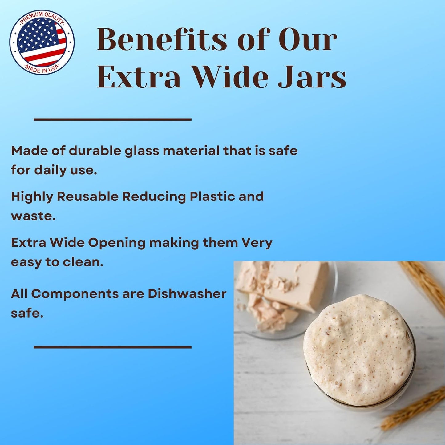 Jarming Collections Mason Jars - 16 oz Glass Extra Wide Mouth Pint Storage Jars with Black Flip Snap Lids - Made in USA