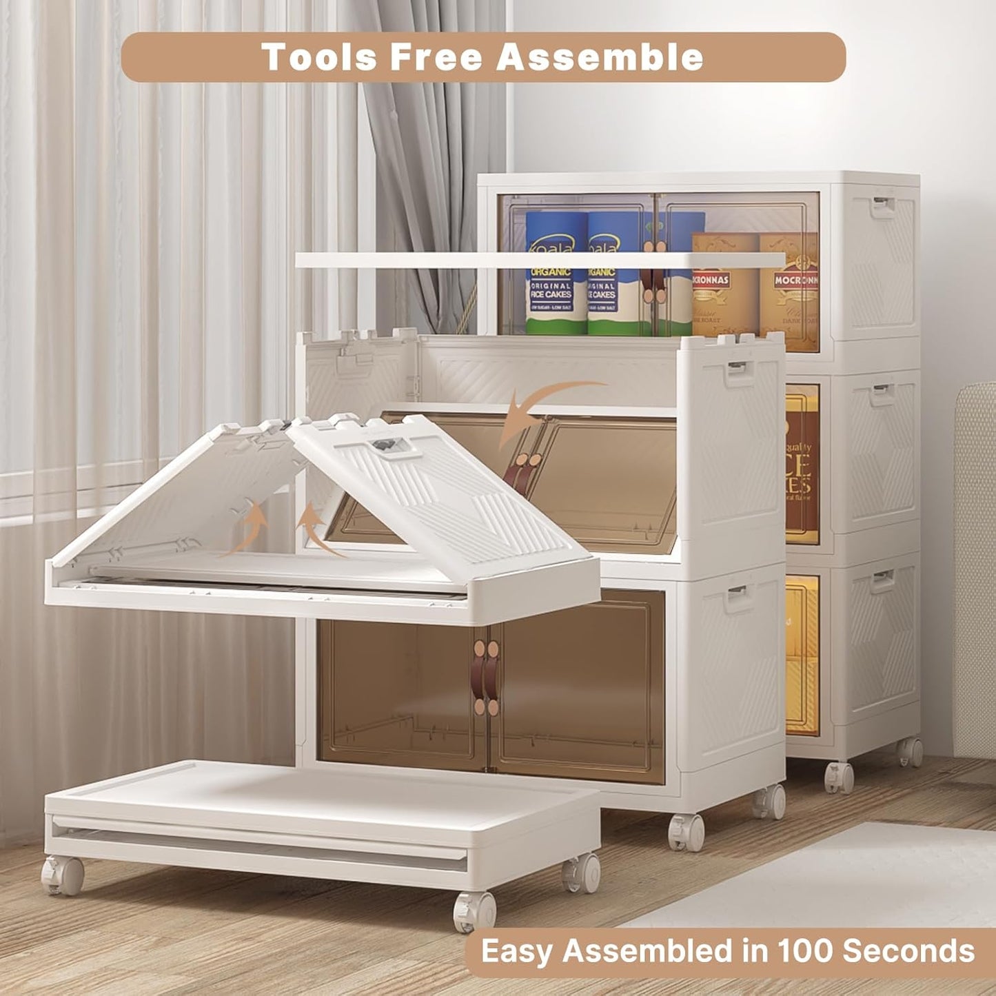 Extra Large Stackable Storage Bins with Lids and Wheels, Foldable Collapsible Closet Organizers,360QT-120QT/30GAL*3Pack Plastic Stackable Storage drawers for bedroom Dorm